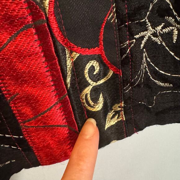 Chico’s Women’s 2 (L) Floral Patchwork Embroidered Jacket Silk Linen Blend READ - Picture 7 of 16